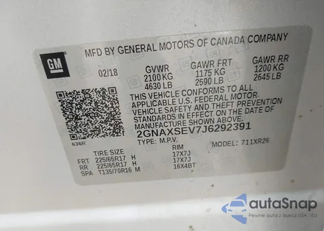 2018 Chevrolet Equinox Lt from USA, damaged, VIN 2GNAXSEV7J6292391